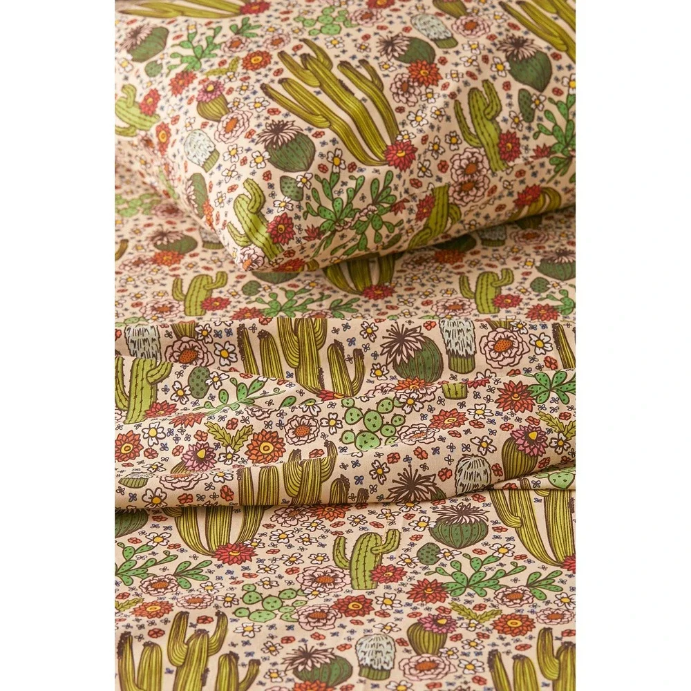 UO Home Urban Outfitters Full Size Cactus Floral 100% Cotton Sheet Set Boho